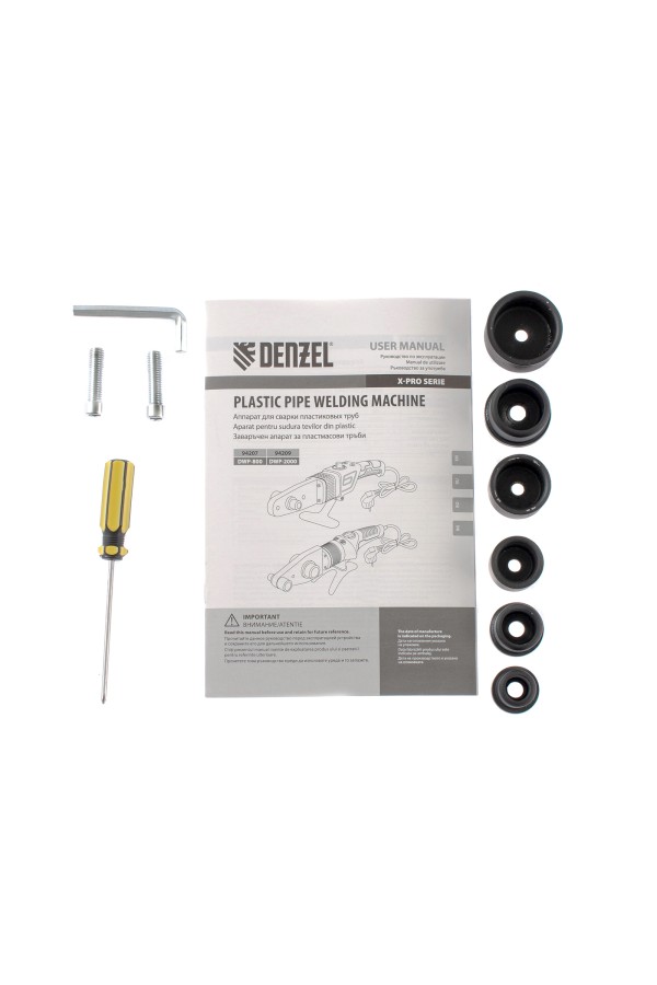 Аппарат для сварки пластиковых труб DWP-800, Х-Pro, 800 Вт, 300 град, комплект насадок, 20-32 мм Denzel
