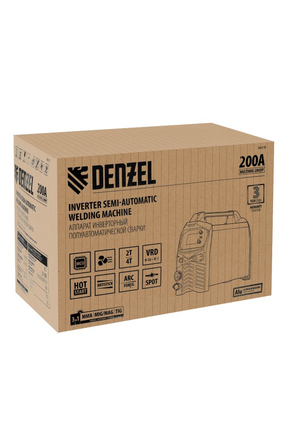 Аппарат инвертор. полуавтомат. сварки MultiMIG-200DP Synergy Double Pulse, 200 А, ПВ 80% Denzel
