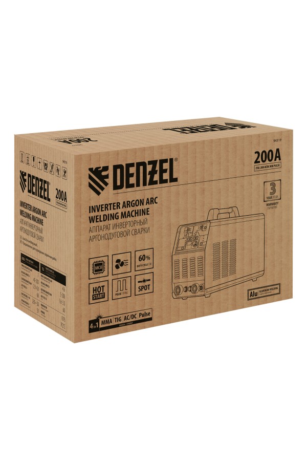 Аппарат инвертор. аргонодуговой сварки ITIG-200 ACDC Mix Pulse, 200 А, ПВ 60% Denzel