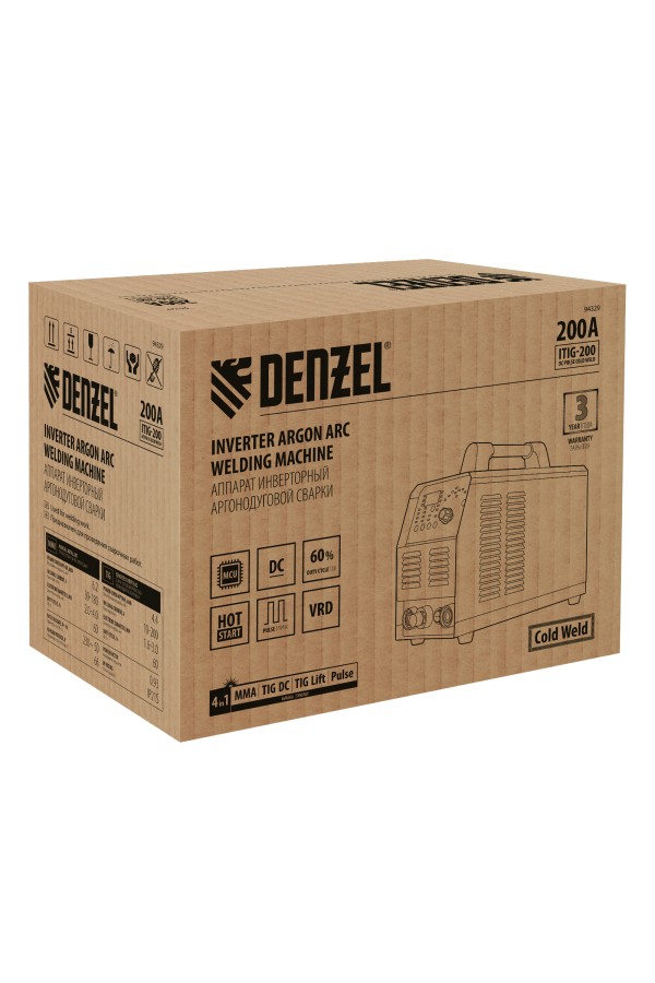 Аппарат инвертор. аргонодуговой сварки ITIG-200 DС Pulse Cold Weld, 200 А, ПВ 60% Denzel