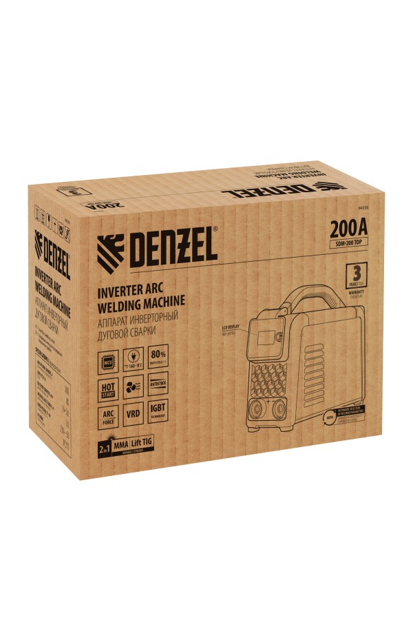 Аппарат инвертор. дуговой сварки SDM-200 Top, 200 А, ПВ 80% Denzel