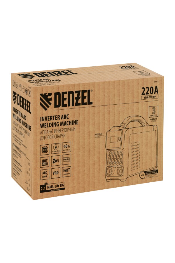 Аппарат инвертор. дуговой сварки SDM-220 Top, 220 А, ПВ 60% Denzel