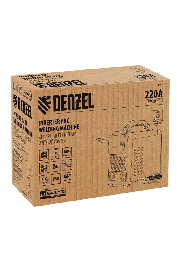 Аппарат инвертор. дуговой сварки SDM-220 Top, 220 А, ПВ 60% кейс Denzel