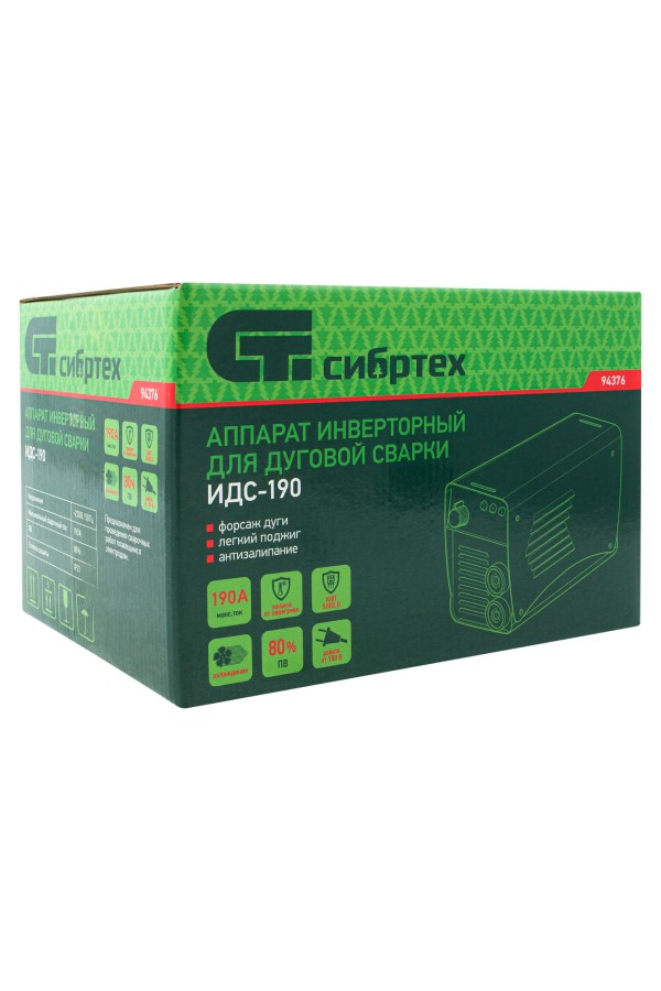 Аппарат инверторный дуговой сварки ИДС-190, 190 А, ПВ 80%, диаметр электрода 1.6-4 мм Сибртех