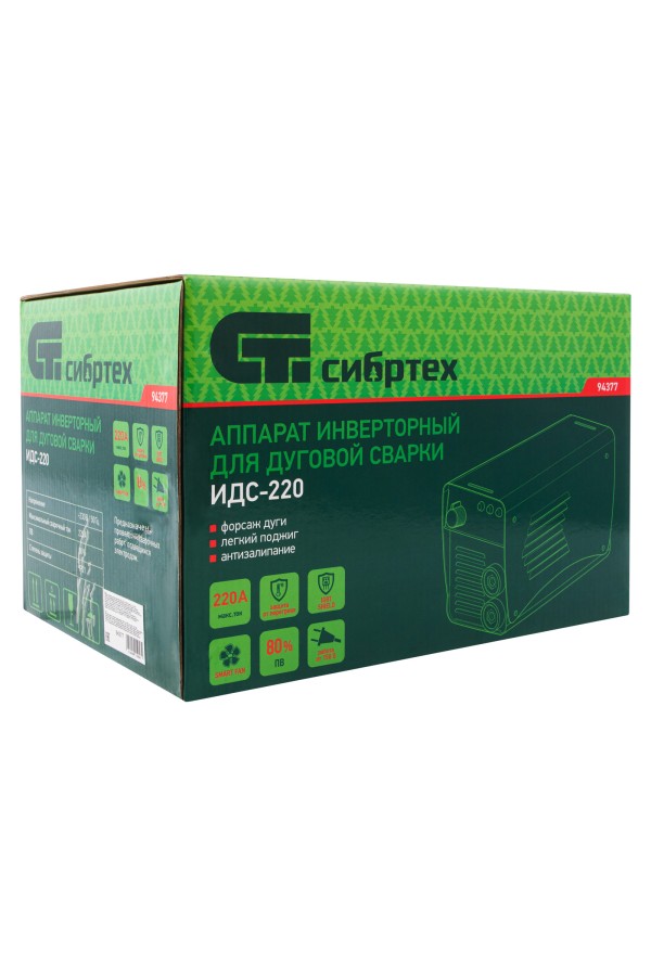 Аппарат инверторный дуговой сварки ИДС-220, 220 А, ПВ 80%, диаметр электрода 1.6-5 мм Сибртех