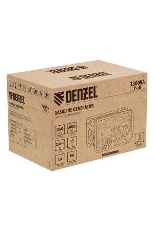 Генератор бензиновый PS-33E, 3.3 кВт, 230В, 15 л, электростартер Denzel
