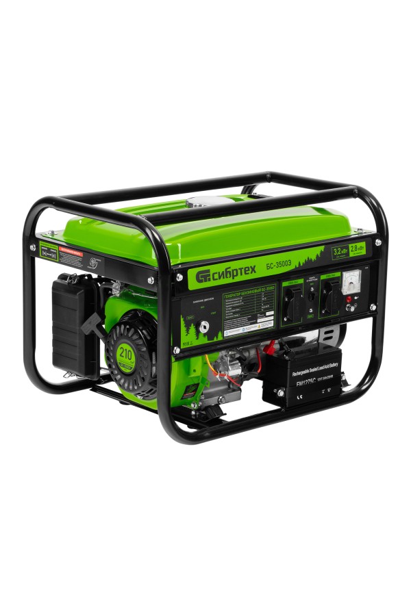 Генератор бензиновый БС-3500Э, 3.2 кВт, 230В, 4-х тактный, 15 л, электростартер Сибртех