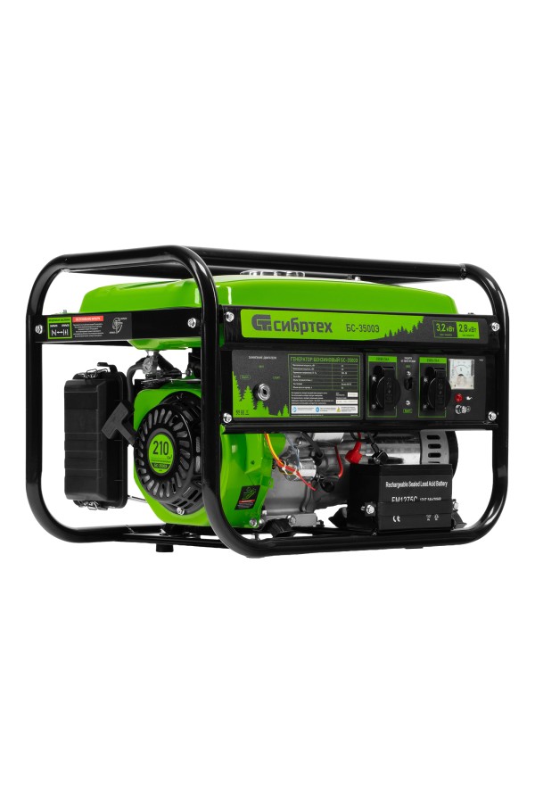 Генератор бензиновый БС-3500Э, 3.2 кВт, 230В, 4-х тактный, 15 л, электростартер Сибртех