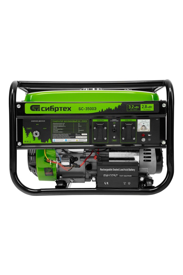 Генератор бензиновый БС-3500Э, 3.2 кВт, 230В, 4-х тактный, 15 л, электростартер Сибртех