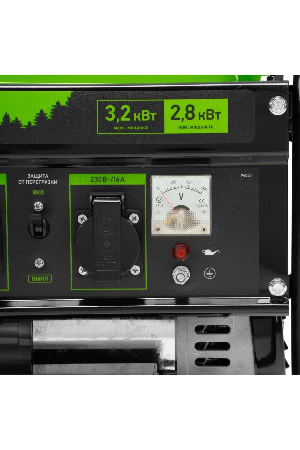 Генератор бензиновый БС-3500Э, 3.2 кВт, 230В, 4-х тактный, 15 л, электростартер Сибртех