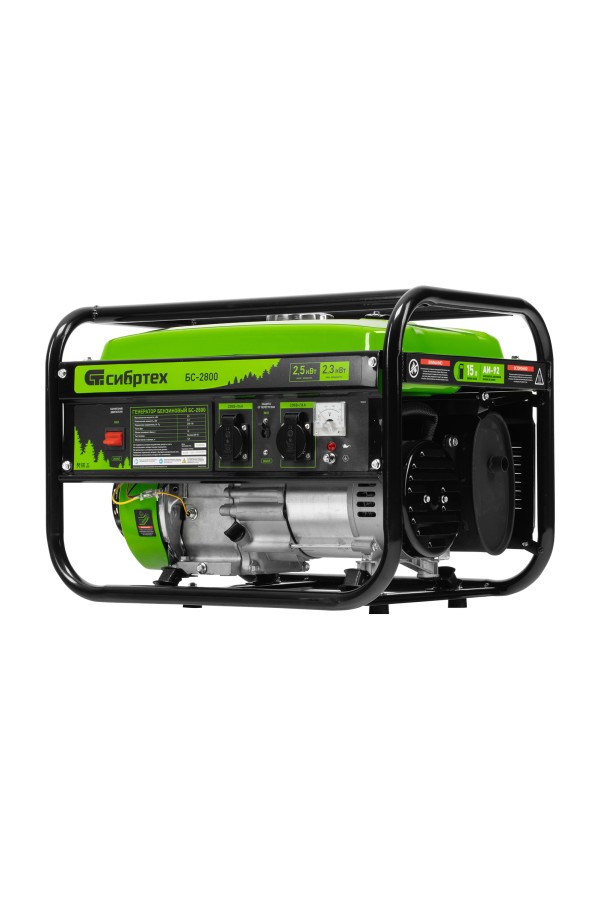 Генератор бензиновый БС-2800, 2.5 кВт, 230В, четырехтактный, 15 л, ручной стартер Сибртех