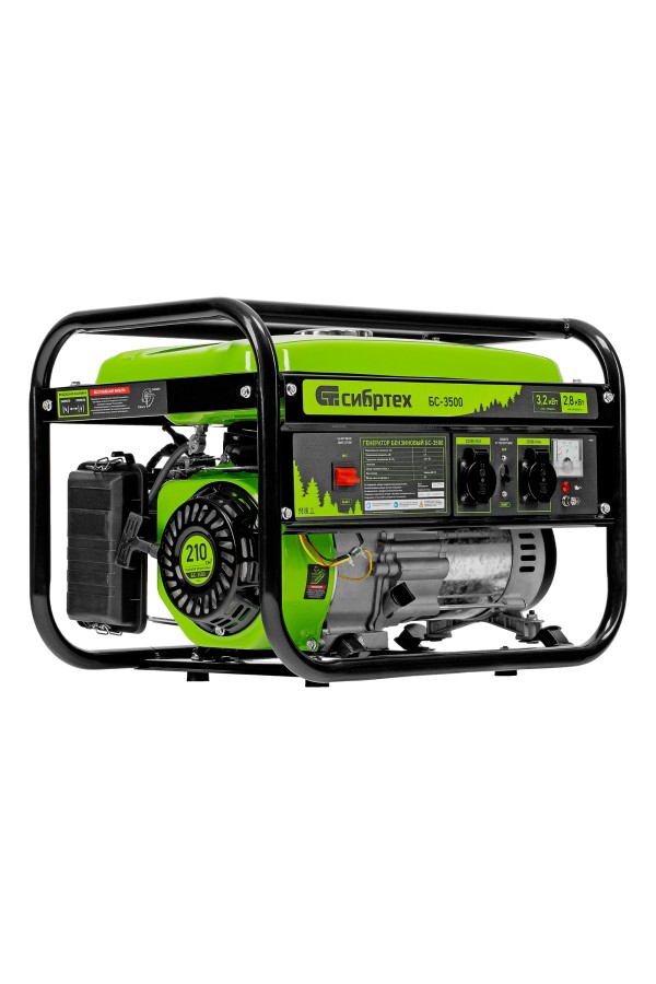 Генератор бензиновый БС-3500, 3.2 кВт, 230В, четырехтактный, 15 л, ручной стартер Сибртех