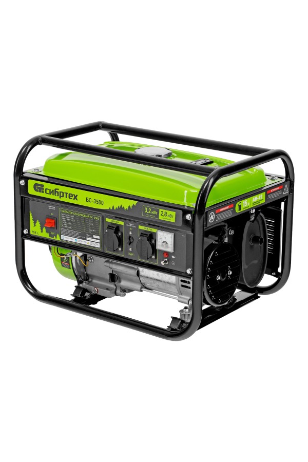 Генератор бензиновый БС-3500, 3.2 кВт, 230В, четырехтактный, 15 л, ручной стартер Сибртех