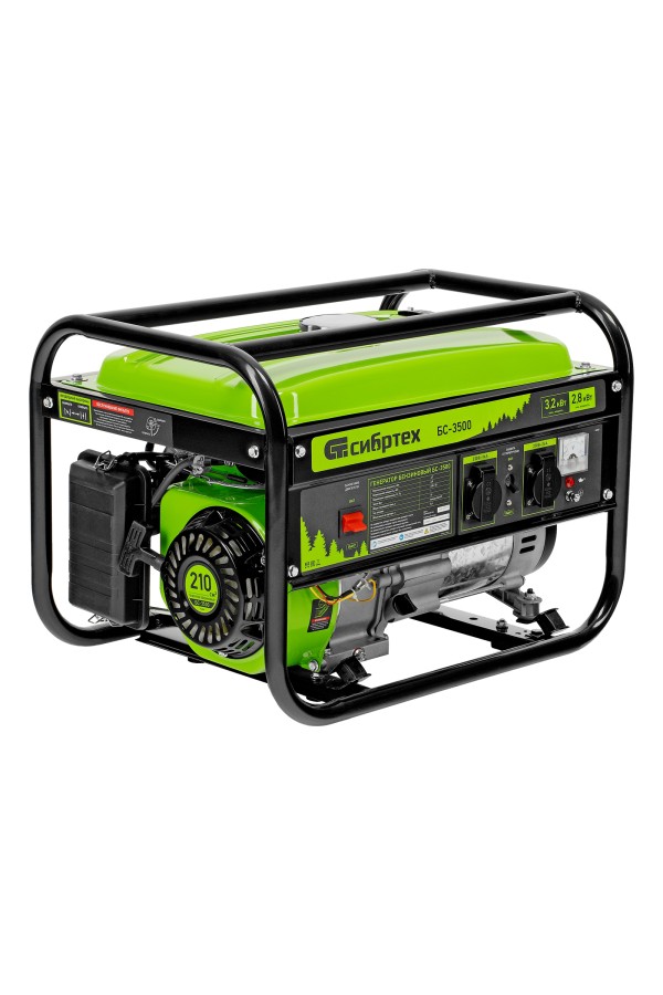 Генератор бензиновый БС-3500, 3.2 кВт, 230В, четырехтактный, 15 л, ручной стартер Сибртех