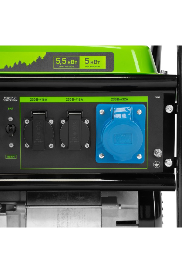 Генератор бензиновый БС-6500, 5.5 кВт, 230В, четырехтактный, 25 л, ручной стартер Сибртех