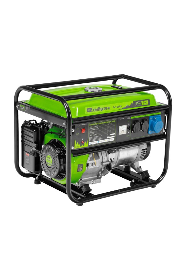 Генератор бензиновый БС-6500, 5.5 кВт, 230В, четырехтактный, 25 л, ручной стартер Сибртех
