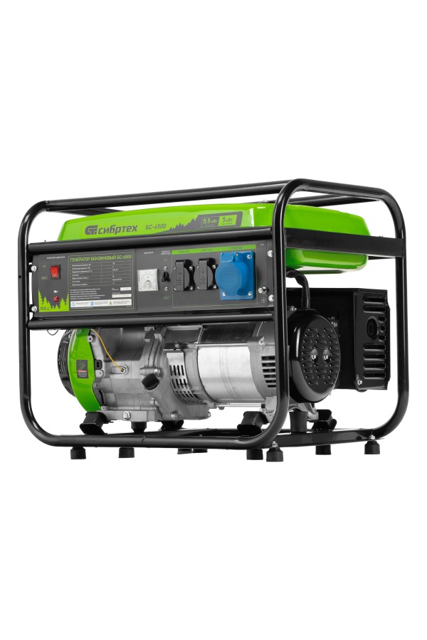Генератор бензиновый БС-6500, 5.5 кВт, 230В, четырехтактный, 25 л, ручной стартер Сибртех