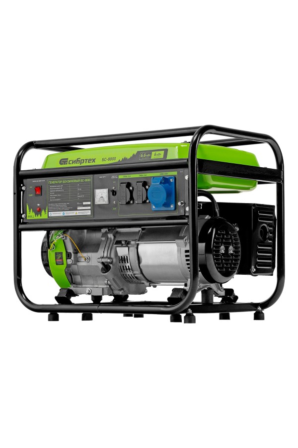 Генератор бензиновый БС-8000, 6,6 кВт, 230В, четырехтактный, 25 л, ручной стартер Сибртех