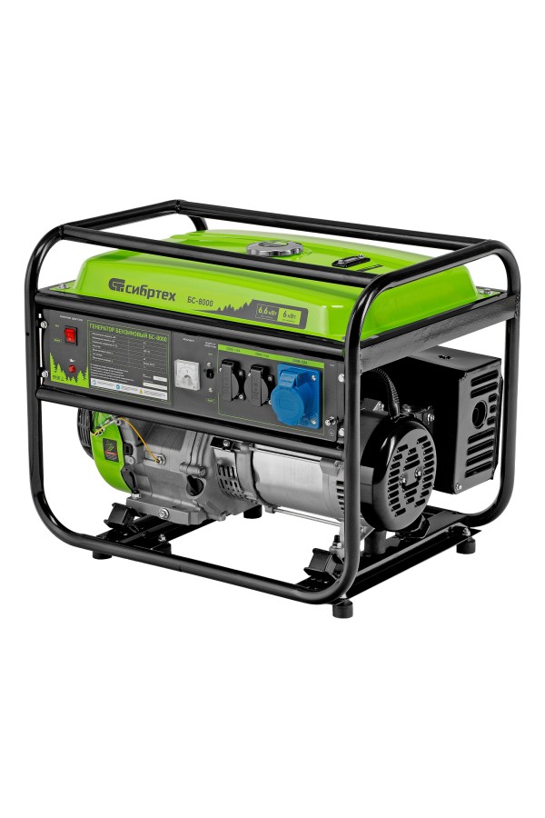 Генератор бензиновый БС-8000, 6,6 кВт, 230В, четырехтактный, 25 л, ручной стартер Сибртех