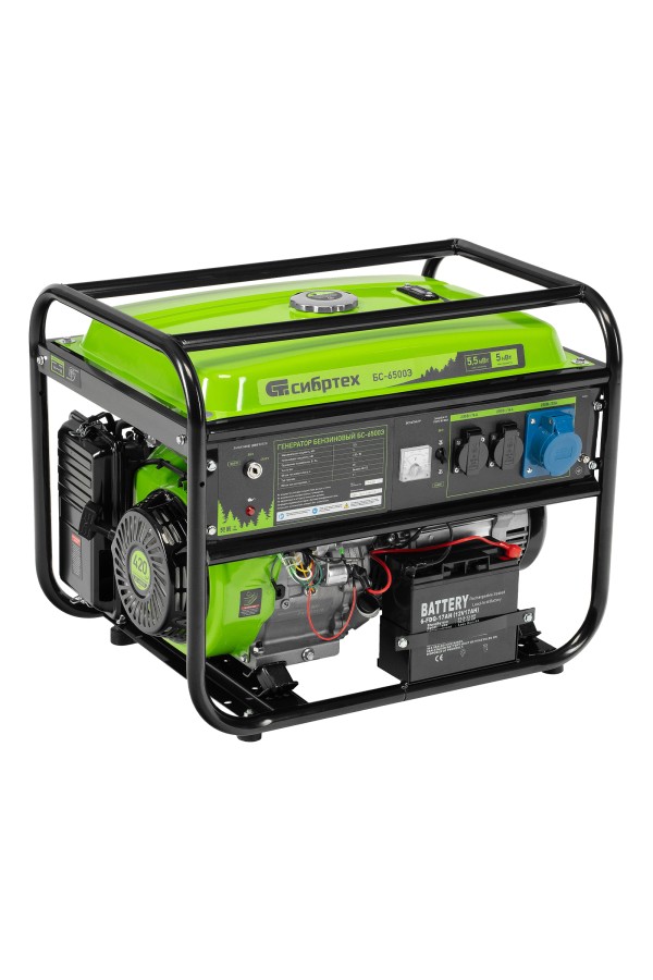 Генератор бензиновый БС-6500Э, 5.5 кВт, 230В, четырехтактный, 25 л, электростартер Сибртех