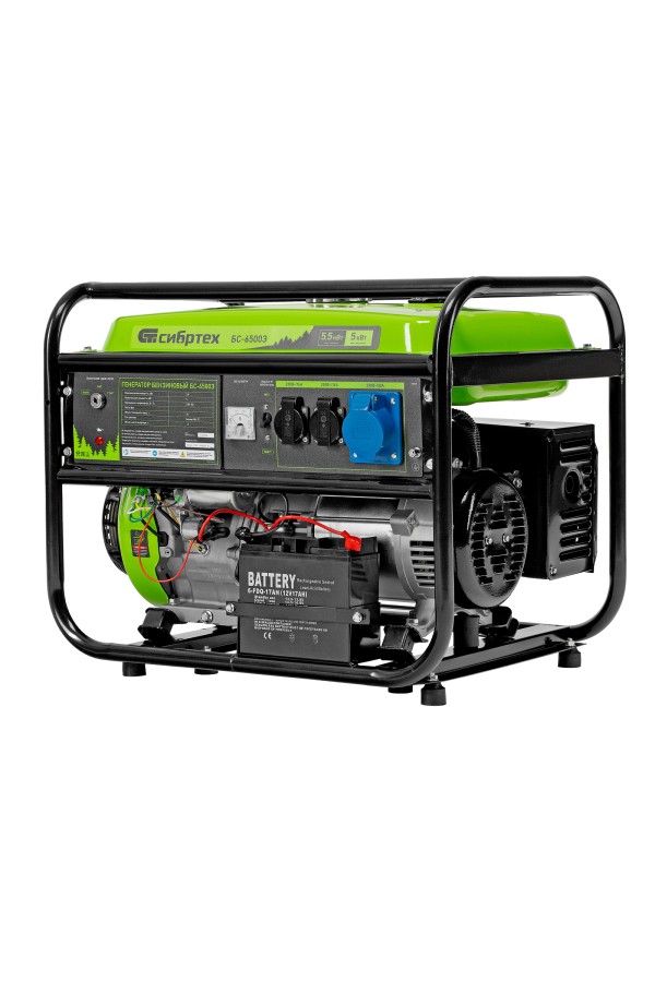 Генератор бензиновый БС-6500Э, 5.5 кВт, 230В, четырехтактный, 25 л, электростартер Сибртех