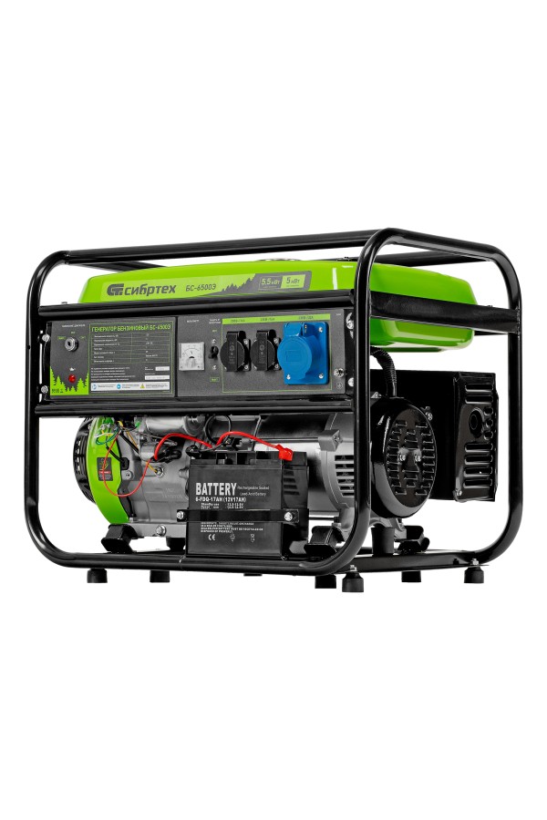 Генератор бензиновый БС-6500Э, 5.5 кВт, 230В, четырехтактный, 25 л, электростартер Сибртех