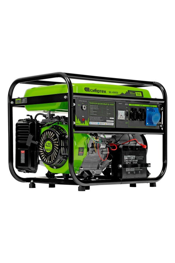 Генератор бензиновый БС-6500Э, 5.5 кВт, 230В, четырехтактный, 25 л, электростартер Сибртех