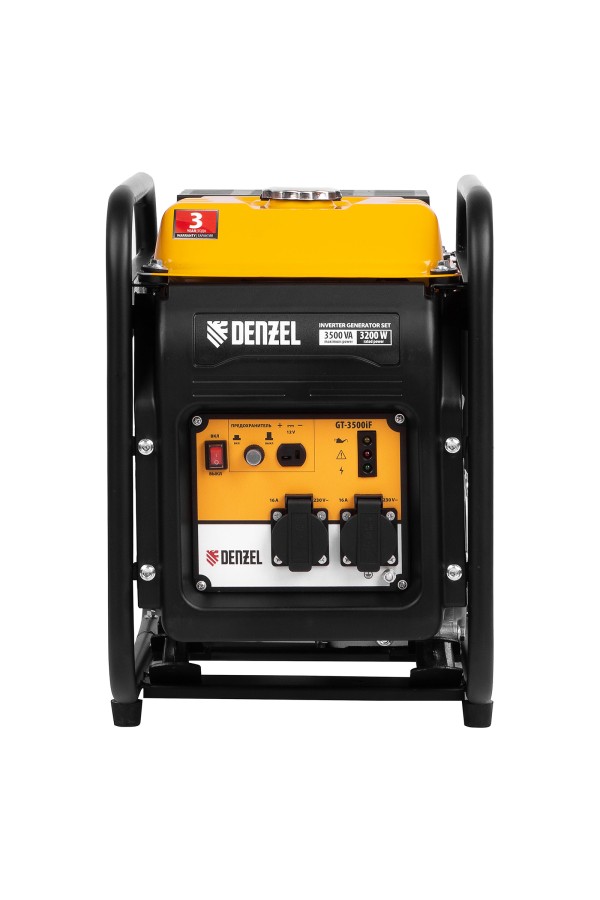 Генератор инверторный GT-3500iF, 3.5 кВт, 230 В, бак 5 л, открытый корпус, ручной старт Denzel