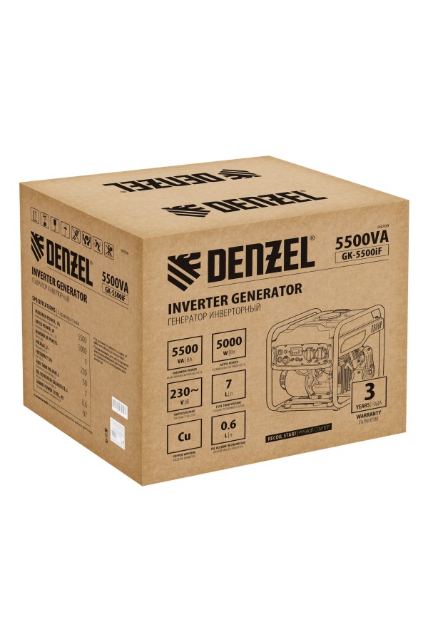 Генератор инверторный GK-5500iF, 5,5 кВт, 230 В, ручной старт DENZEL