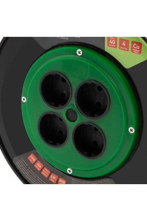 Удлинитель силовой 30 м, 10А, тип УХ10, ПВС, на кабельной катушке, 4 розетки без заземления Сибртех