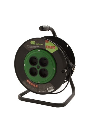 Удлинитель силовой 40 м, 10А, тип УХ10, ПВС, на кабельной катушке, 4 розетки без заземления Сибртех