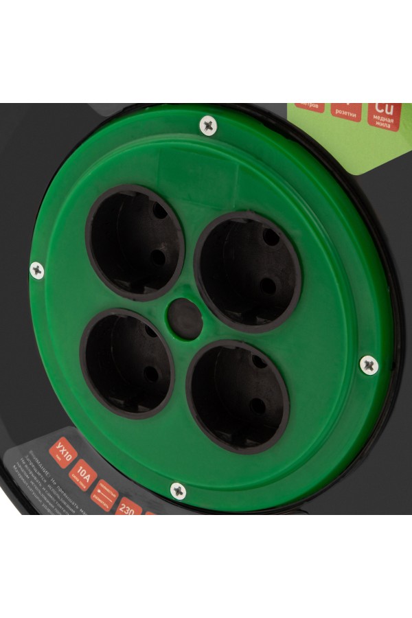 Удлинитель силовой 50 м, 10А, тип УХ10, ПВС, на кабельной катушке, 4 розетки без заземления Сибртех