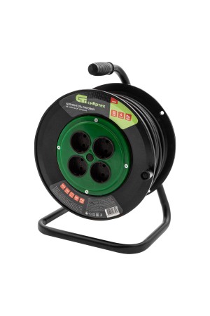Удлинитель силовой 50 м, 10А, тип УХ10, ПВС, на кабельной катушке, 4 розетки без заземления Сибртех