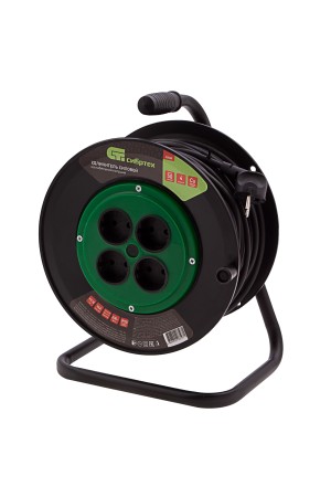 Удлинитель силовой 50 м, 16А, тип УХ10, ПВС, на кабельной катушке, 4 розетки без заземления Сибртех