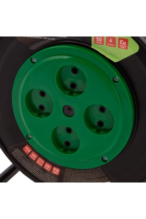 Удлинитель силовой 50 м, 16А, тип УХ10, ПВС, усиленный, на кабельной катушке, 4 розетки без заземления Сибртех