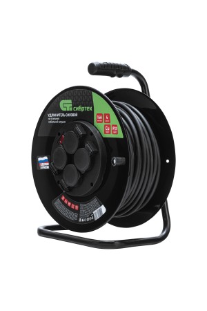 Удлинитель силовой 30 м, 16А, тип УХз16, ПВС 3 x 2.5 мм, на стальной катушке, 4 розетки Сибртех