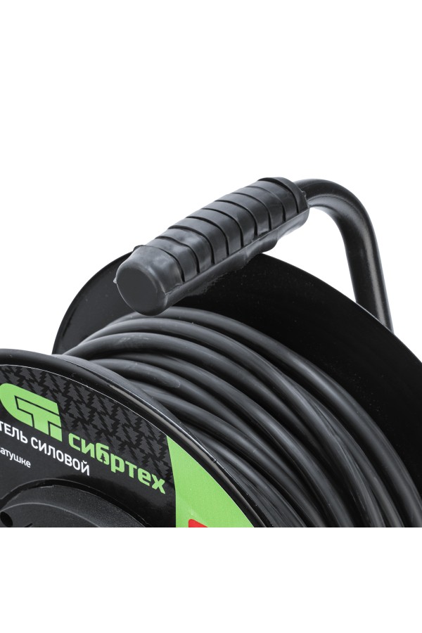 Удлинитель силовой 30 м, 16А, тип УХз16, ПВС 3 x 2.5 мм, на стальной катушке, 4 розетки Сибртех