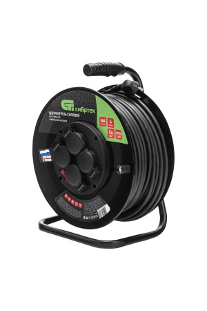 Удлинитель силовой 50 м, 16А, тип УХз16, ПВС 3 x 2.5 мм, на стальной катушке, 4 розетки Сибртех