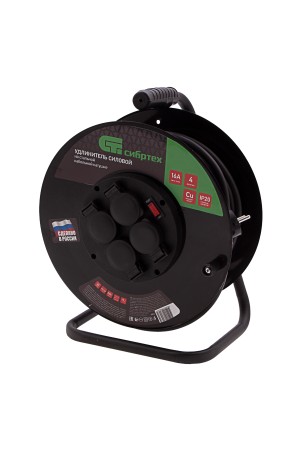 Удлинитель силовой 30 м, 16А, тип УХз16, КГ 3 x 1.5 мм, на стальной катушке, 4 розетки Сибртех