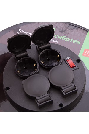 Удлинитель силовой 30 м, 16А, тип УХз16, КГ 3 x 1.5 мм, на стальной катушке, 4 розетки Сибртех