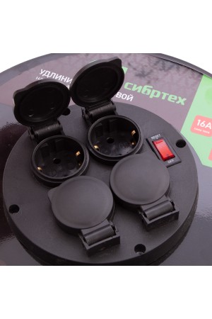 Удлинитель силовой 50 м, 16А, тип УХз16, КГ 3 x 1.5 мм, на стальной катушке, 4 розетки Сибртех