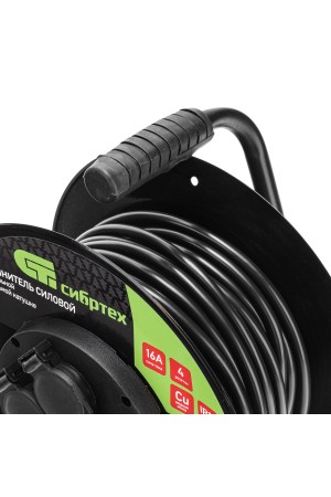 Удлинитель силовой 20 м, 16А, тип УХз16, КГ 3 x 2.5 мм, на стальной катушке, 4 розетки Сибртех