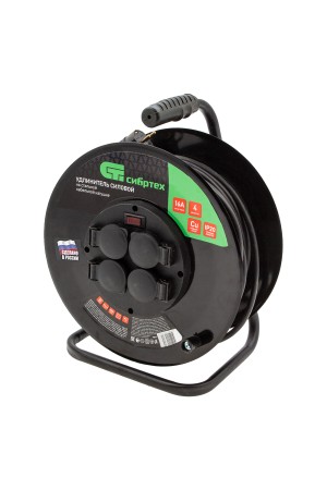Удлинитель силовой 30 м, 16А, тип УХз16,  КГ 3 x 2.5 мм, на стальной катушке, 4 розетки Сибртех