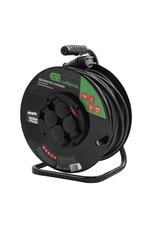 Удлинитель силовой 50 м, 16А, тип УХз16, КГ 3 x 2.5 мм, на стальной катушке, 4 розетки Сибртех