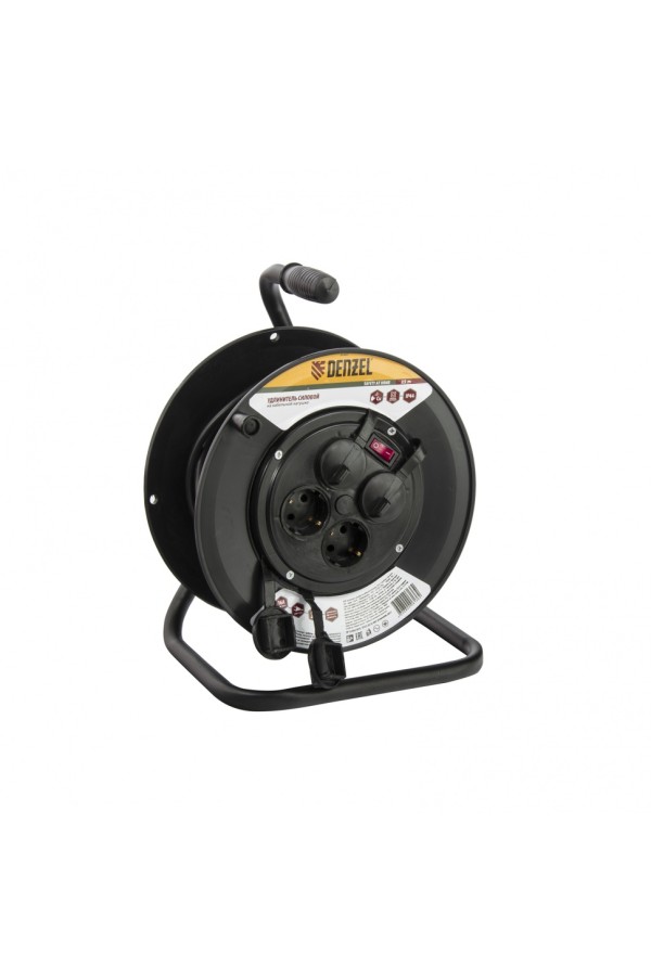 Удлинитель силовой на кабельной катушке, 25 м, 4 розетки с крышкой, IP44, 16 А, серия УХз16 Denzel