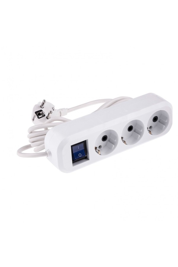 Удлинитель бытовой, с заземлением и выключателем, 3 м, 3 розетки, 10 A, серия УХз10 Denzel