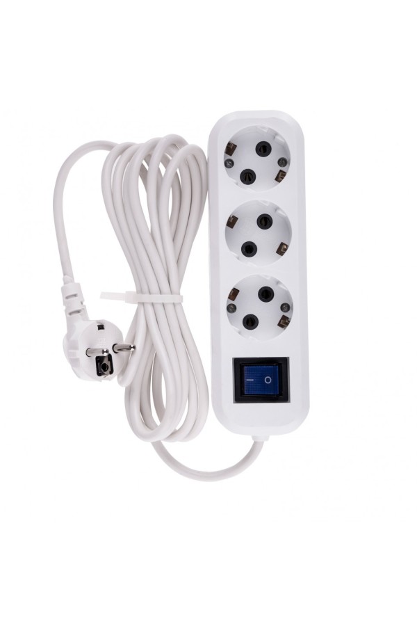 Удлинитель бытовой, с заземлением и выключателем, 3 м, 3 розетки, 10 A, серия УХз10 Denzel