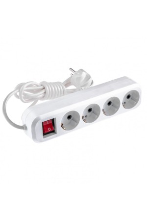 Удлинитель бытовой, с заземлением и выключателем, 2 м, 4 розетки, 10 A, серия УХз10 Denzel