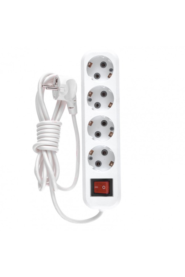 Удлинитель бытовой, с заземлением и выключателем, 2 м, 4 розетки, 10 A, серия УХз10 Denzel