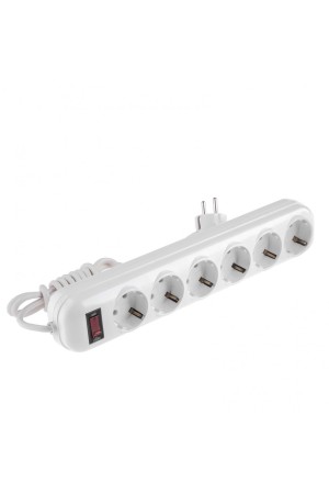 Удлинитель бытовой, с заземлением и выключателем, 2 м, 6 розеток, 10 A, серия УХз10 Denzel